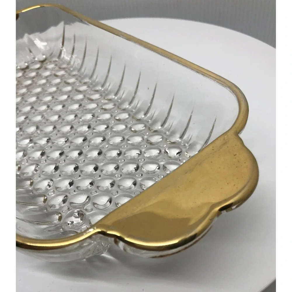 Vintage Glass Rectangular Cranberry Relish‎ Tray Butter Liner Dish Gold Trim
